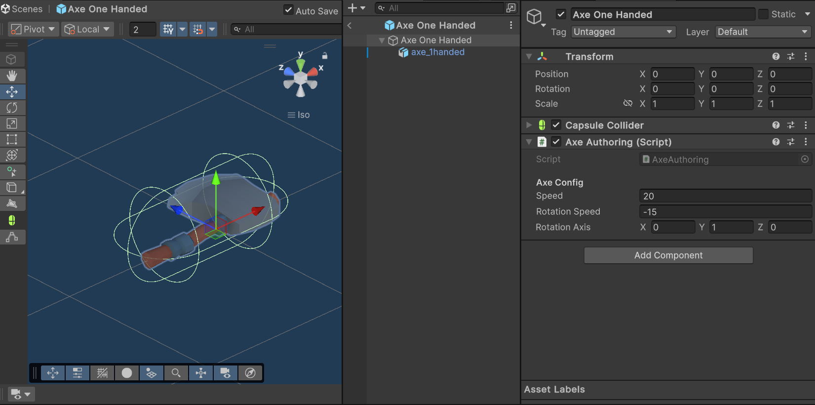 Axe prefab setup