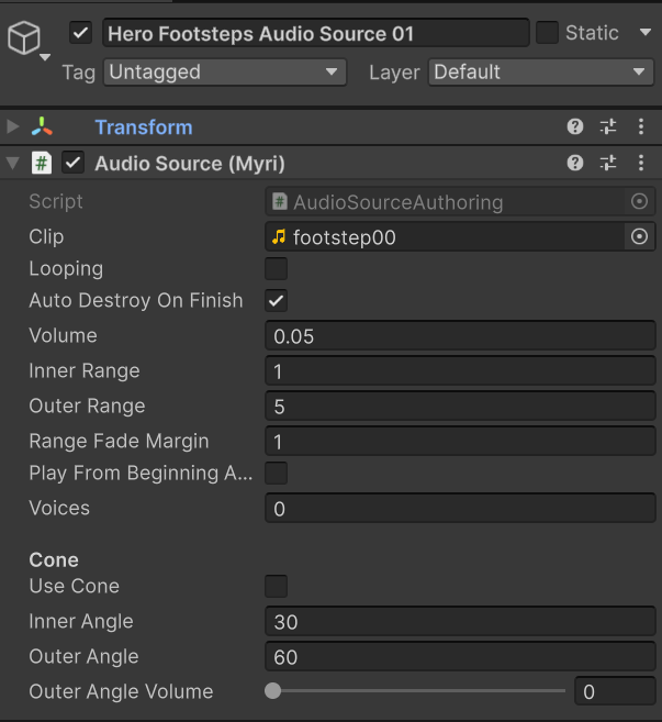 Prefab for the footsteps SFX